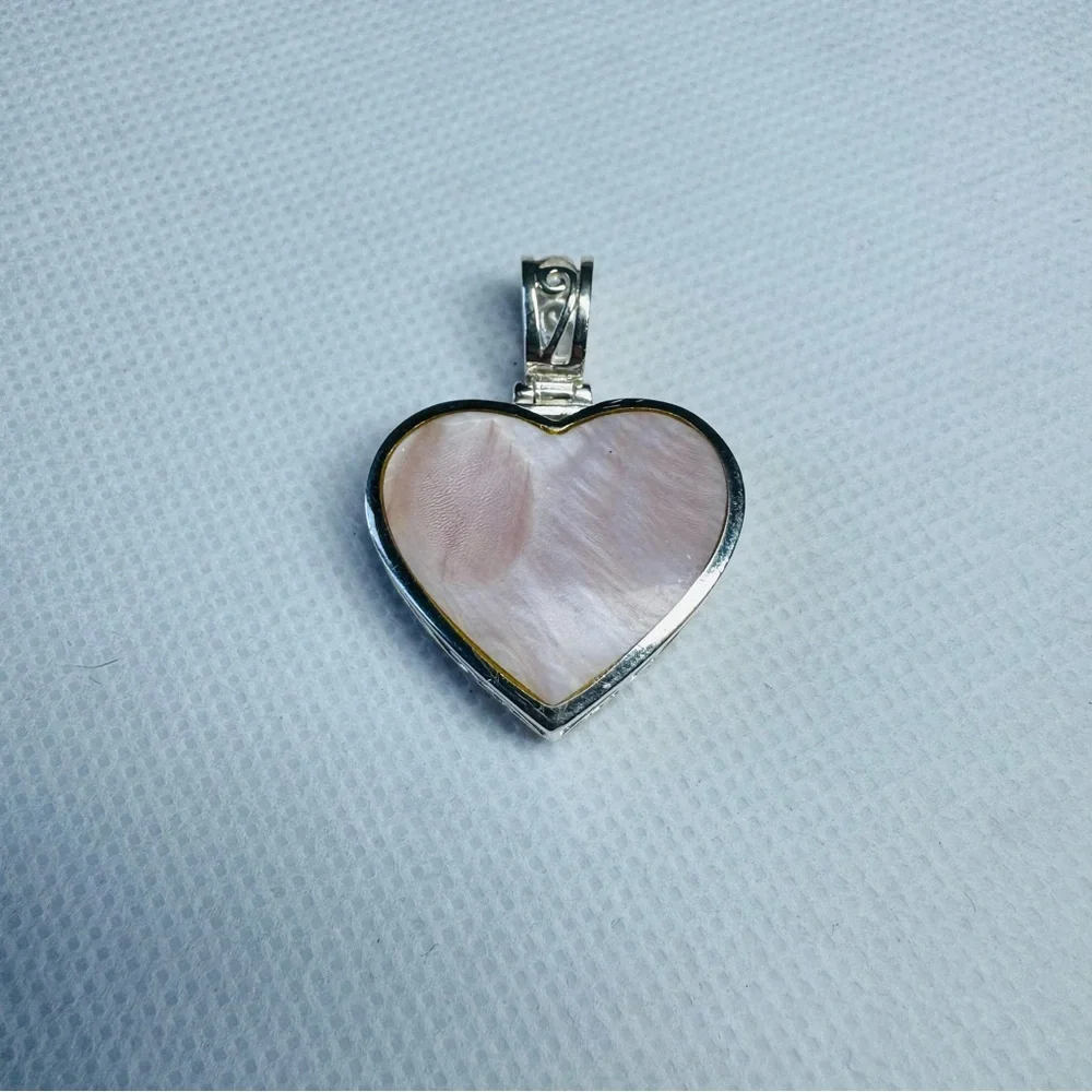 Vintage 925 Sterling Silver Pearl Heart Pendant